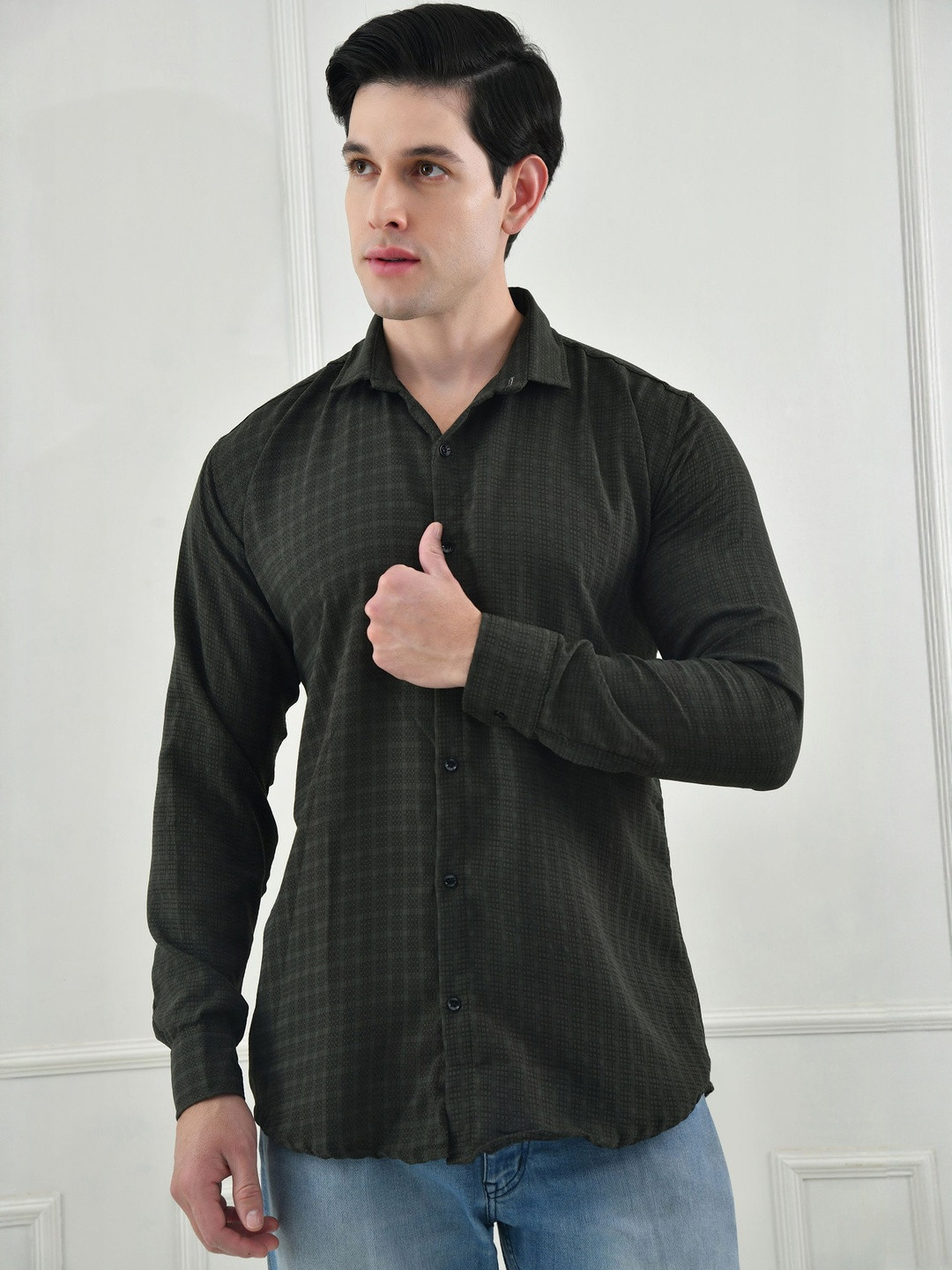 Moda Rapido Men Black Button-Down Collar Long Sleeves Regular Fit Comfort Casual Shirt