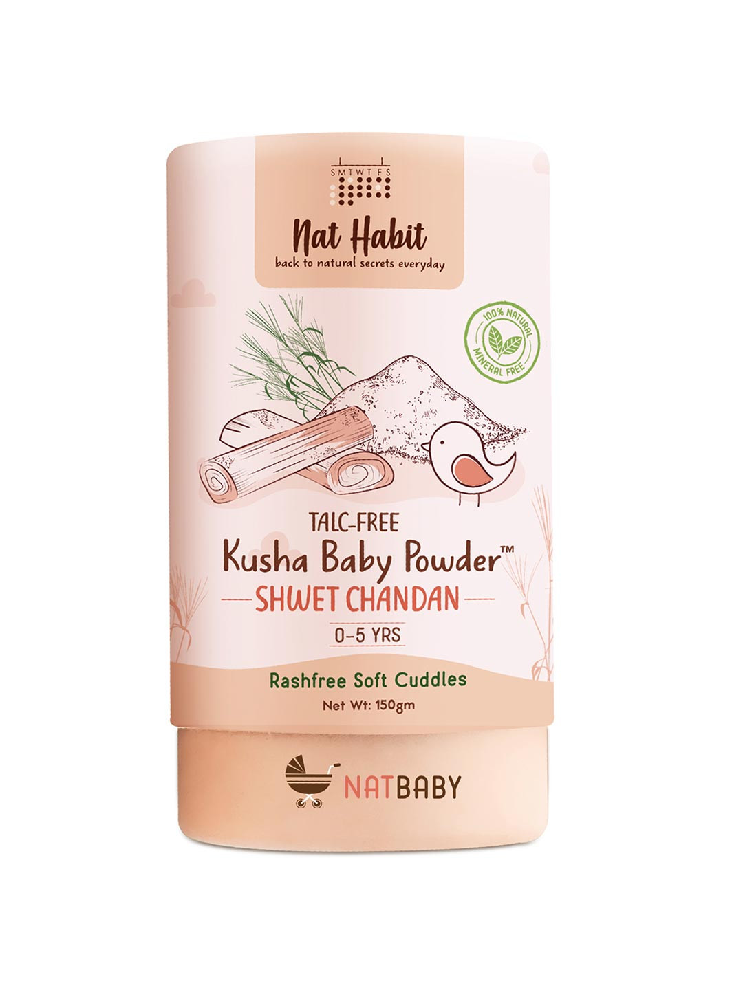 Nat Habit Talc Free Natural Kusha Baby Powder with Shwet Chandan-Eco Friendly Pack - 150g