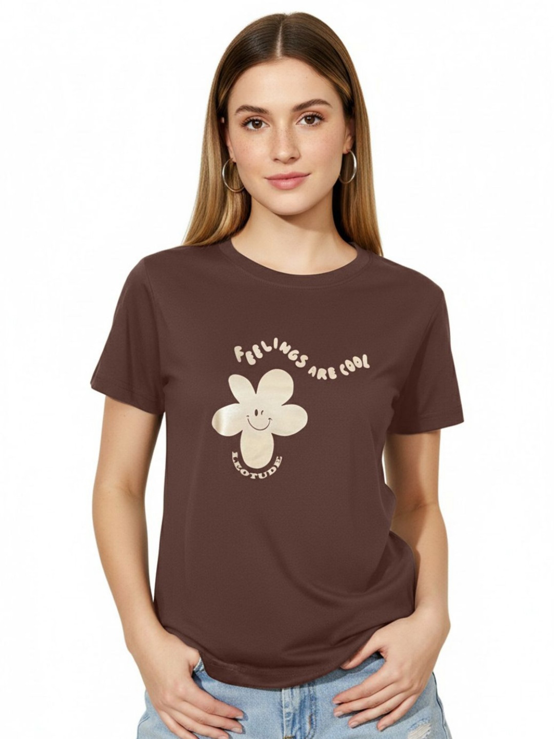 Leotude Women Graphic Printed Round Neck Cotton T-shirt