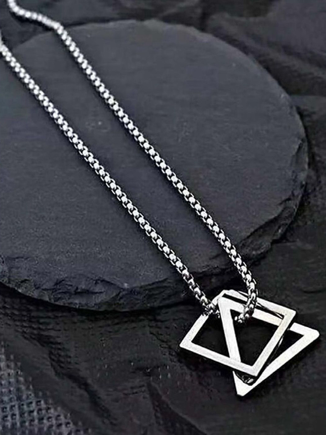 Uvp Unisex Silver-Plated Interlocking Triangle Square Pendant With Chain