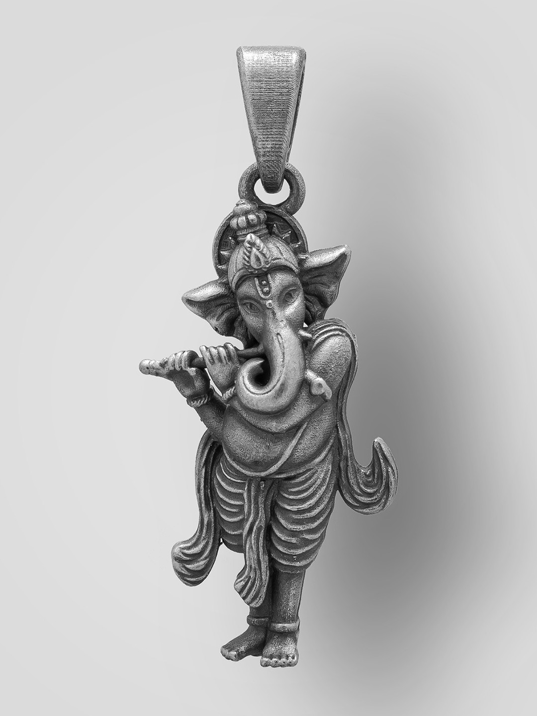 Exotic India Unisex Sterling Silver Ganesha Playing Flute Pendant