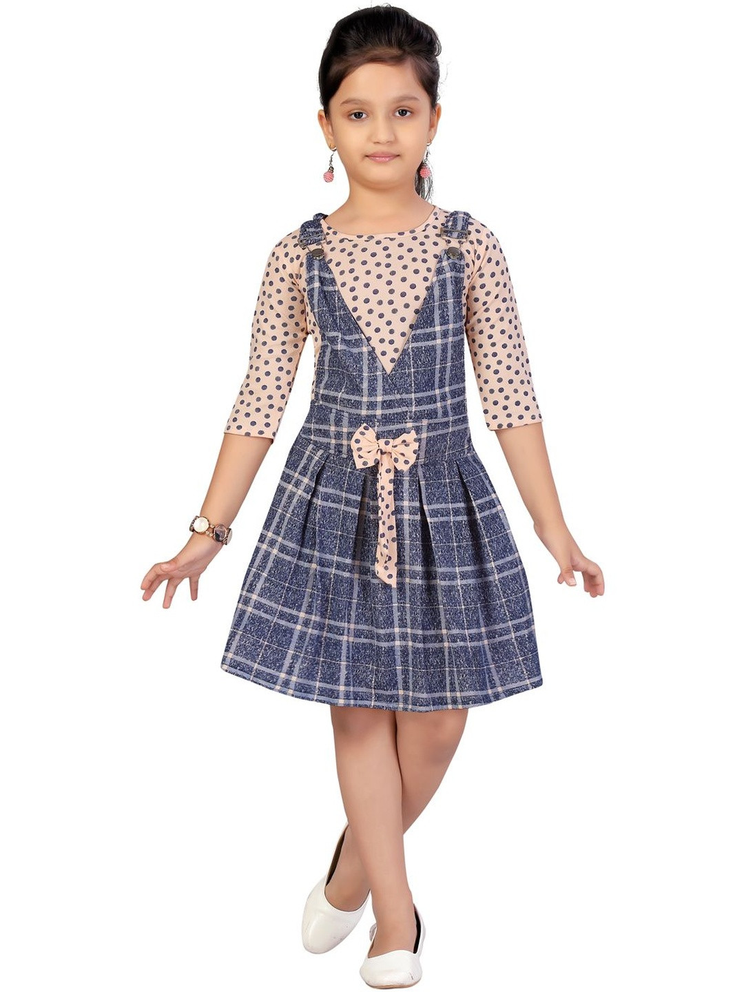 Muhuratam Checked Fit & Flare Dress With Top