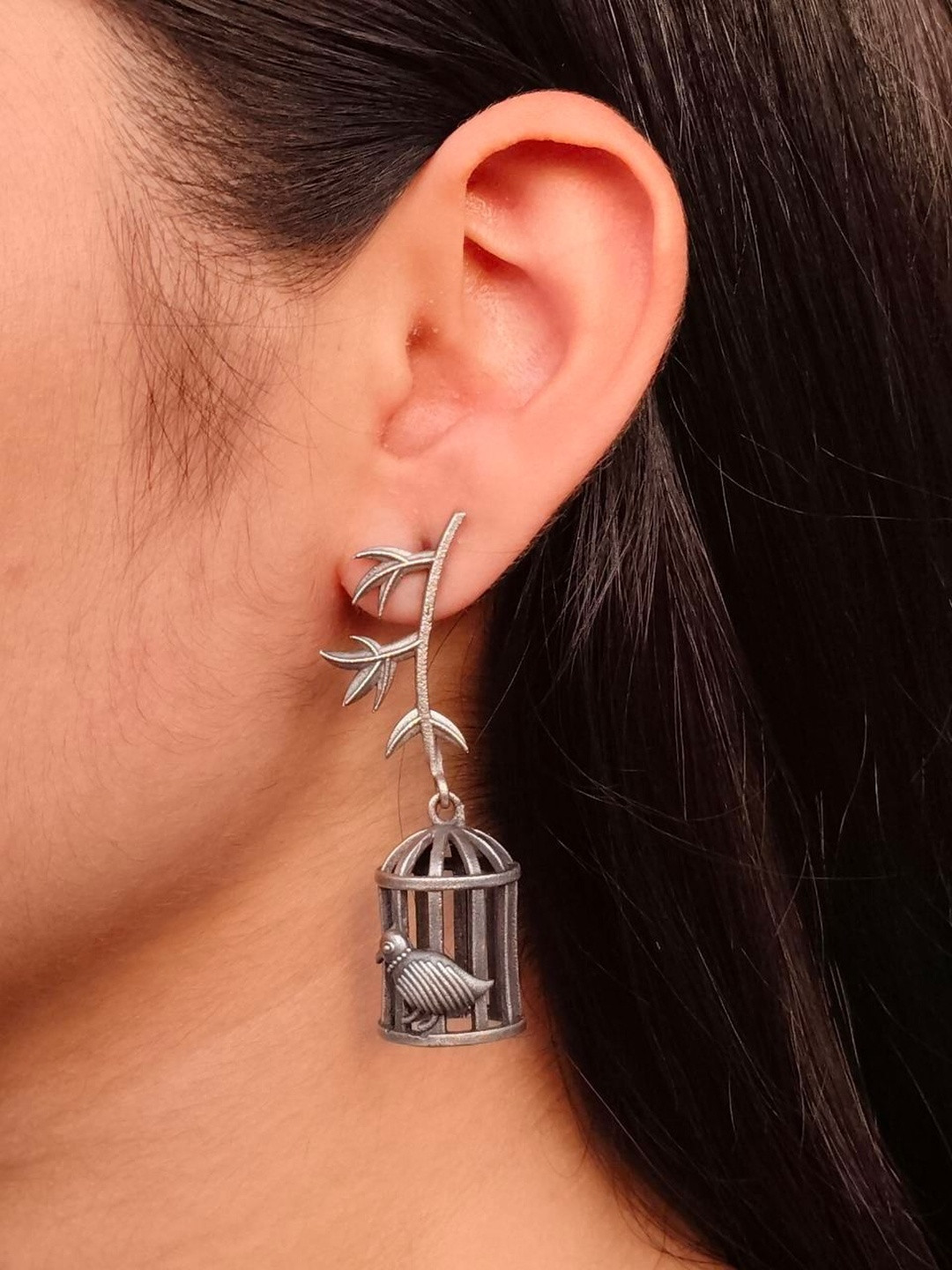 Hardin Style Silver Replica Bird Cage Style Drop Earrings