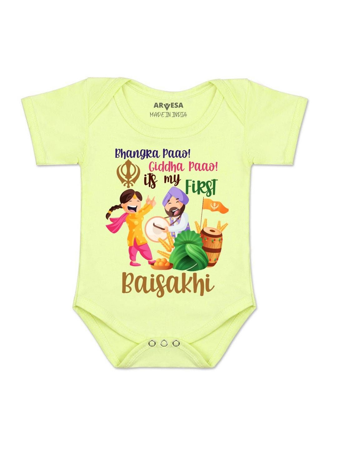 Arvesa Kids My First Baisakhi Printed Envelope Neck Cotton Romper