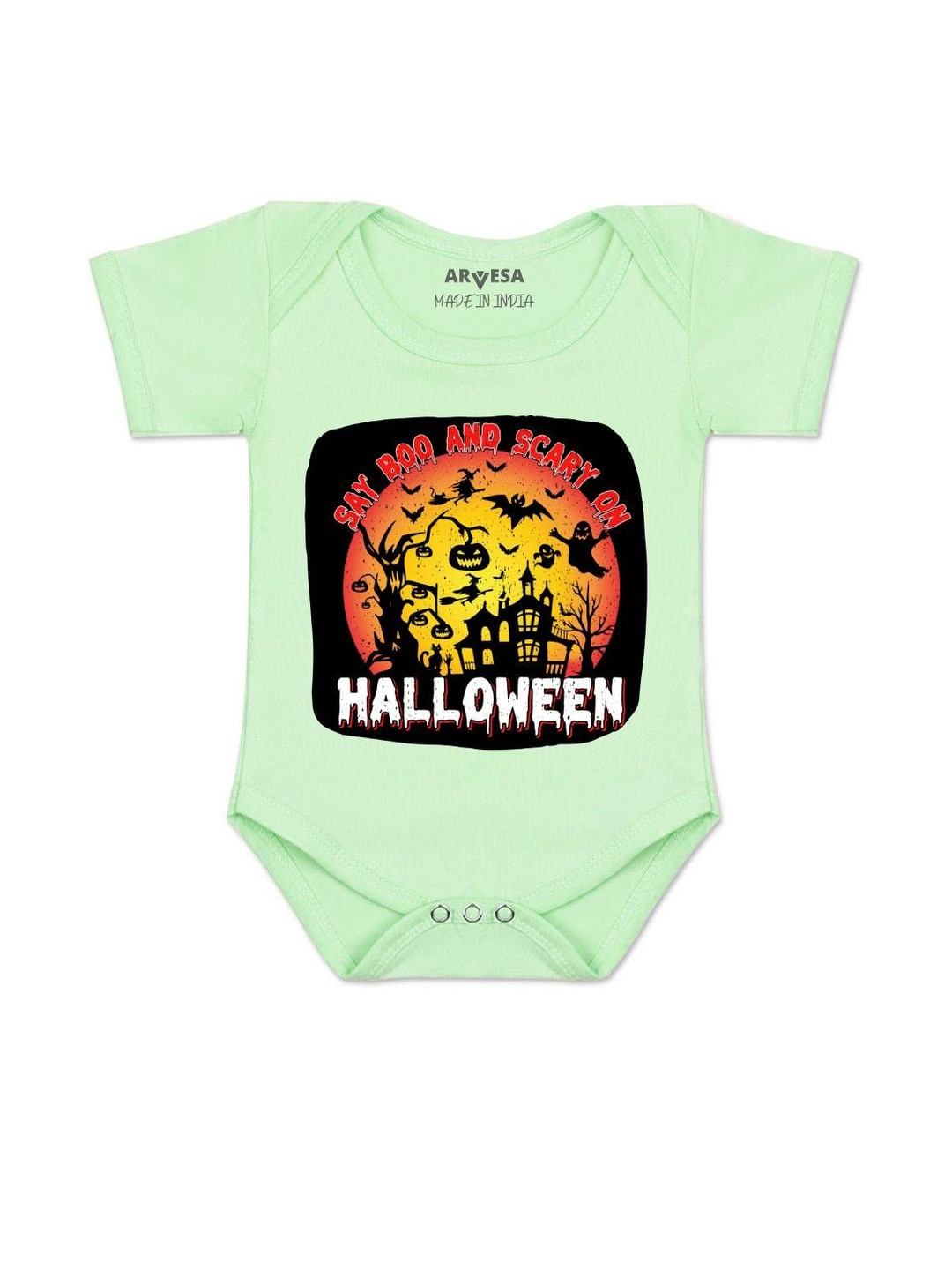 Arvesa My First Halloween Printed Envelope Neck Short Sleeve Baby Romper