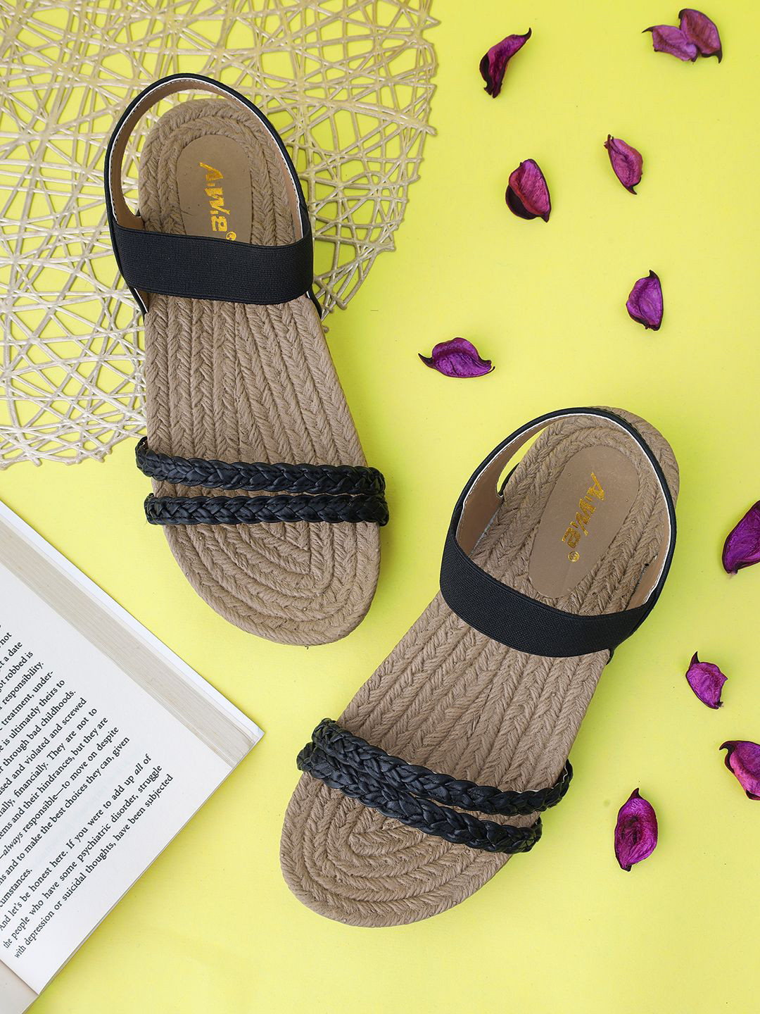 AIWIE Women Woven Design Open Toe Flats With Braided Straps and Comfortable Sole
