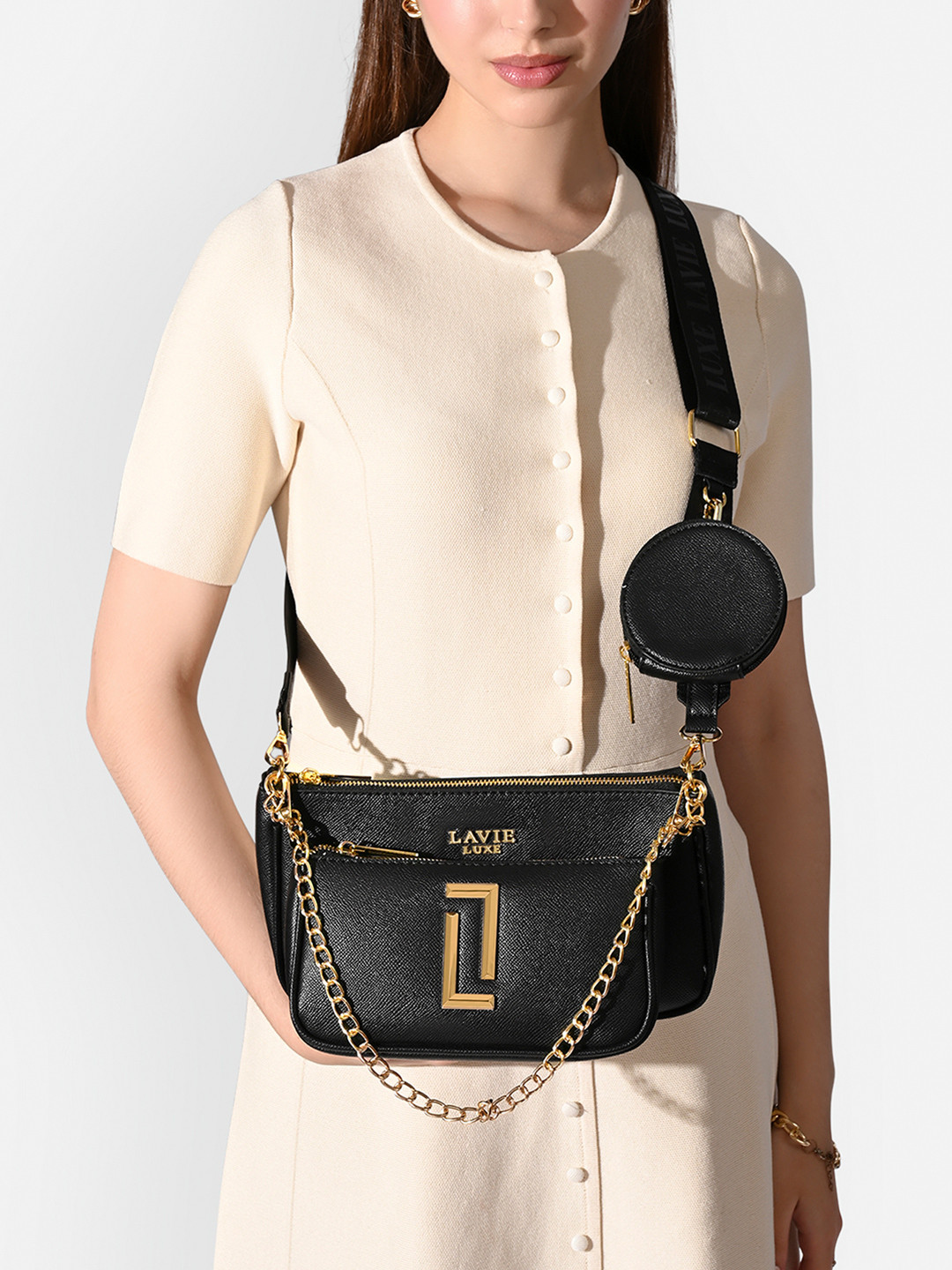 LAVIE LUXE Structured Sling Bag With Tasselled