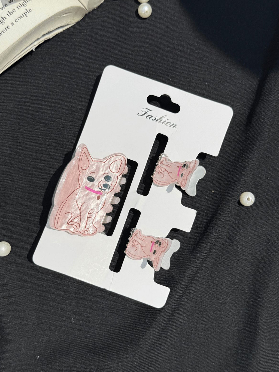 Radhya Accessories Women Set of 3 Pink Dog Unbreakable Hair Claws Set