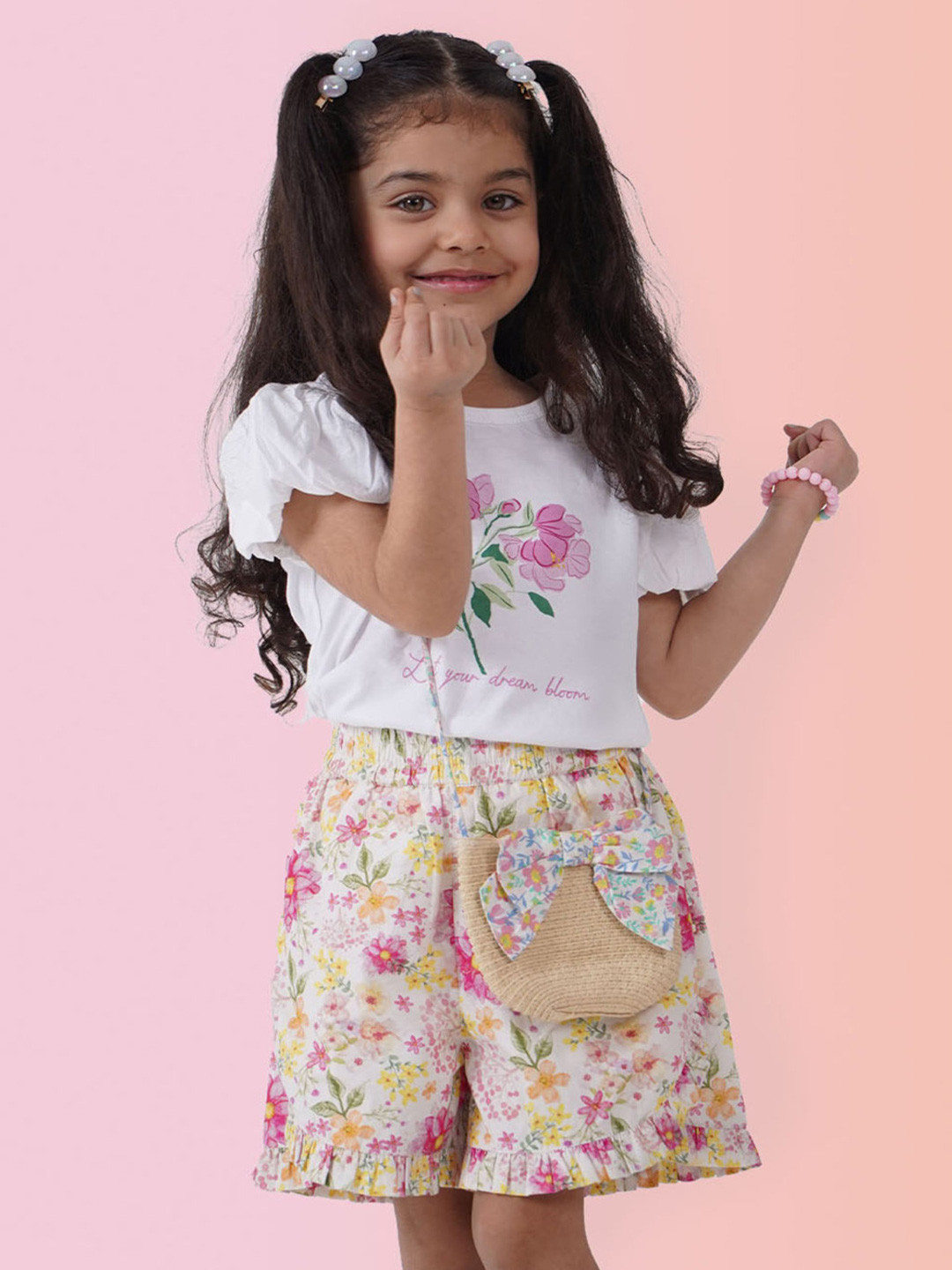 LH LUXURY FASHION Girls Printed Pure Cotton T-Shirt With Shorts