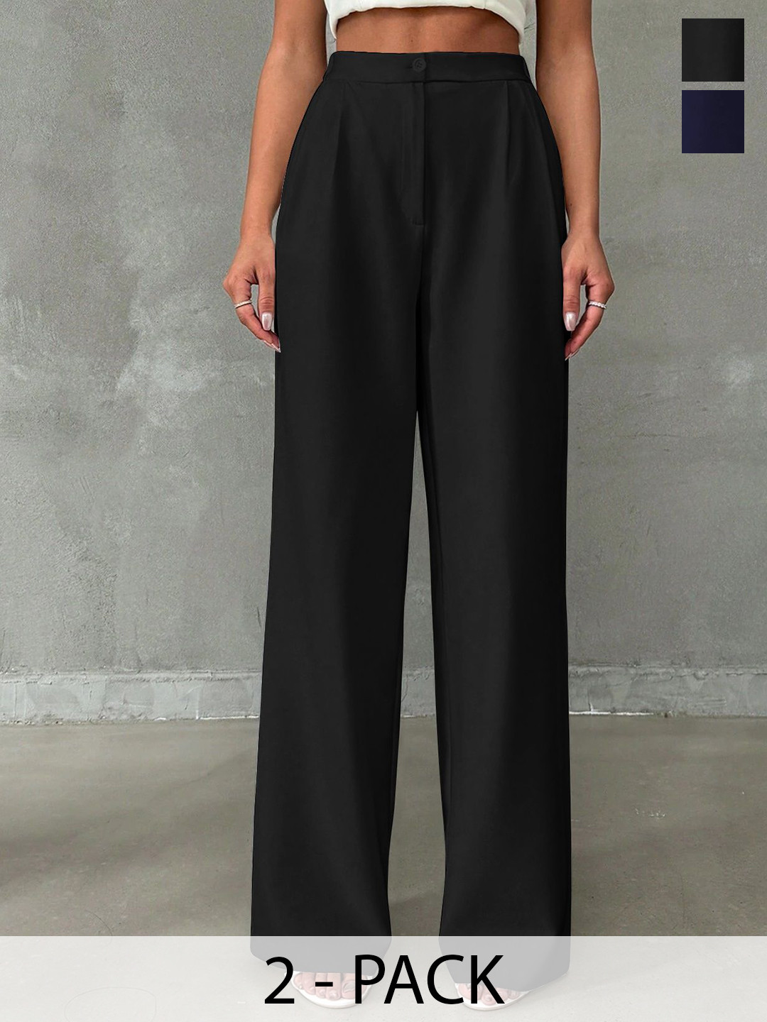 BAESD Women Pack of 2 Relaxed Straight Leg High-Rise Loose Fit Flat-Front Korean Pants