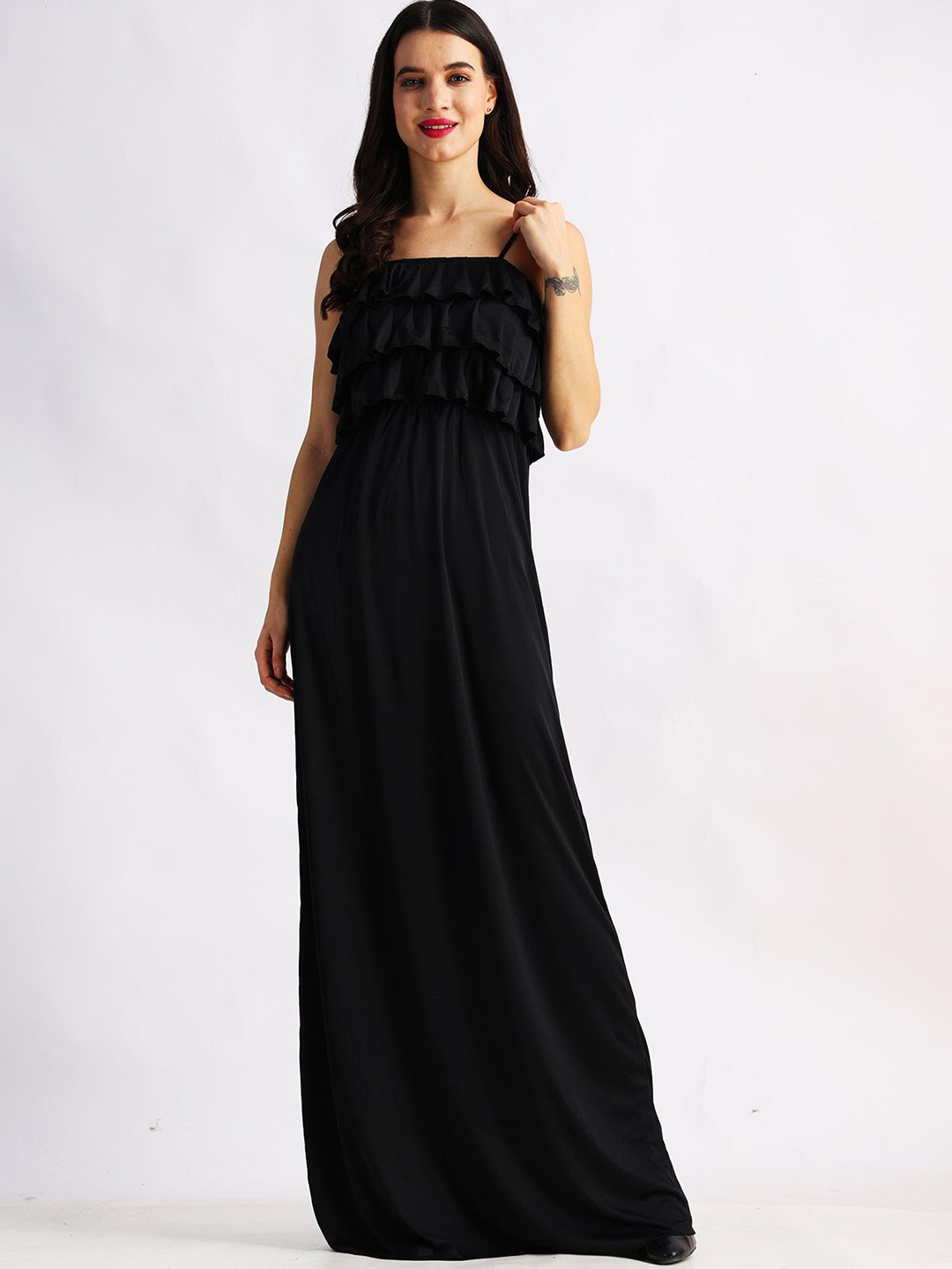 Lola  Dola Women Solid Ruffles Maxi Dress