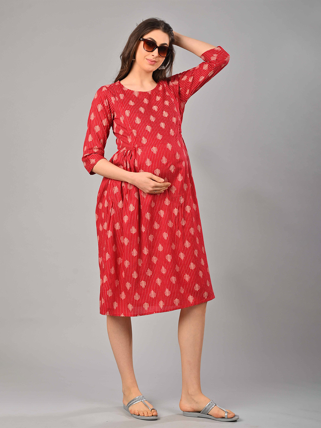 Negen Abstract Print Maternity Fit and Flare Dress