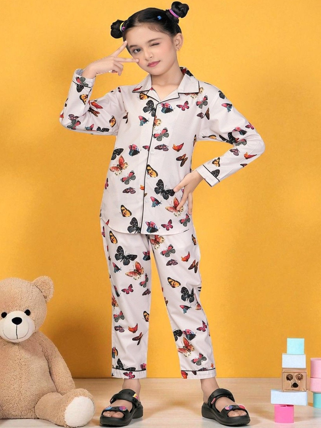 Club96 Girls Printed Cotton Blend Shirt & Pyjamas