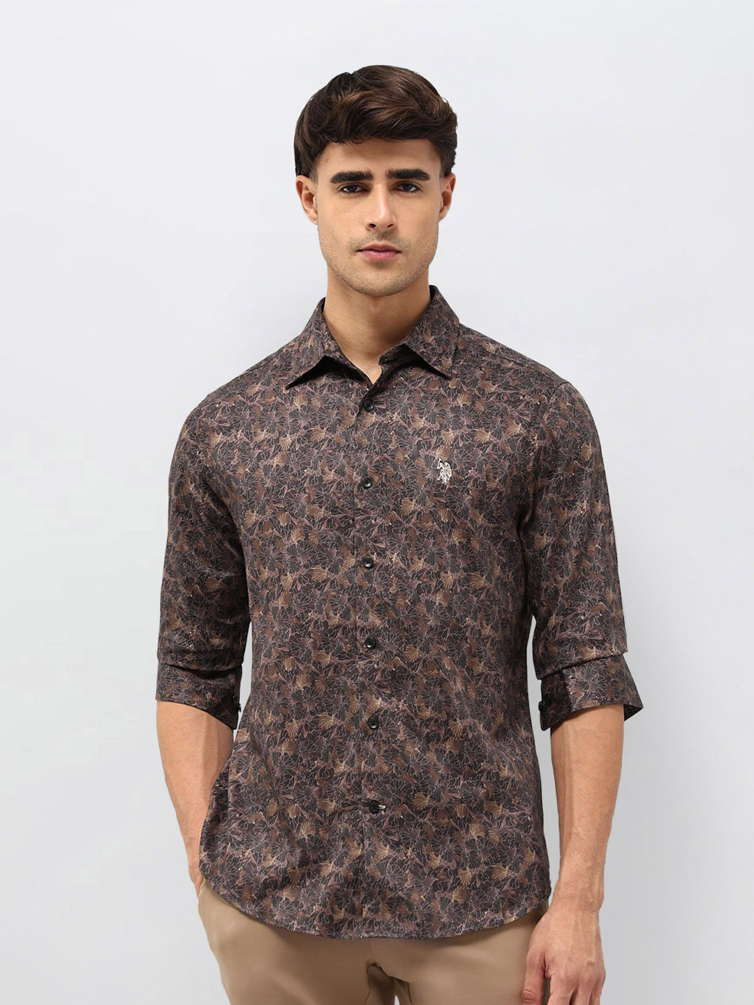 U.S. Polo Assn. Floral Printed Tailored Fit Satin Casual Shirt