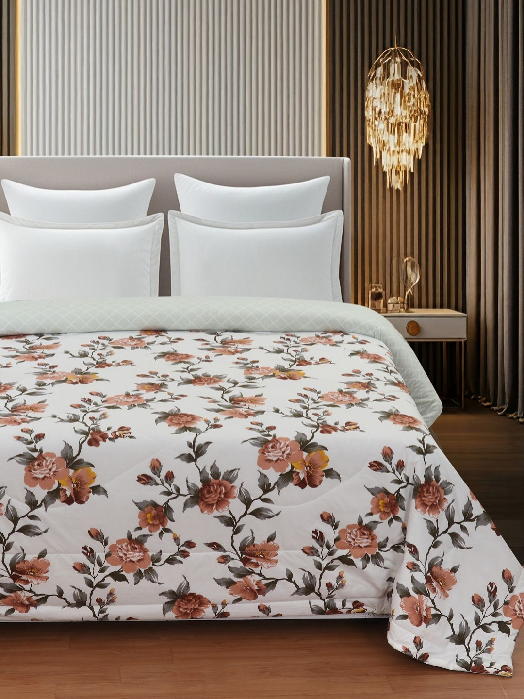 Florida Snug Cream-Coloured & Brown Floral AC Room 150 GSM Double Bed Comforter