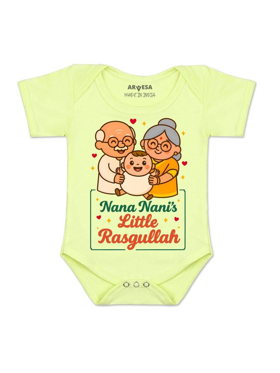 Arvesa Kids Nana Nani Little Rasgullah Printed Round Neck Short Sleeves Cotton Bodysuit