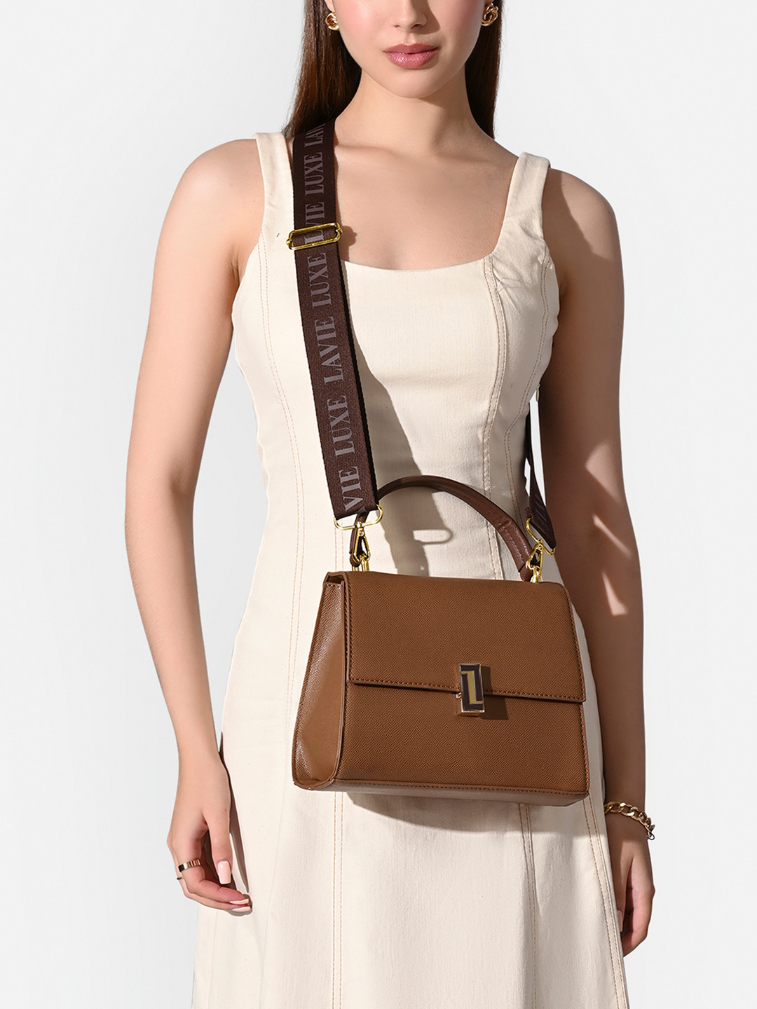 LAVIE LUXE Structured Colourblocked Detachable Sling Strap Satchel Bag