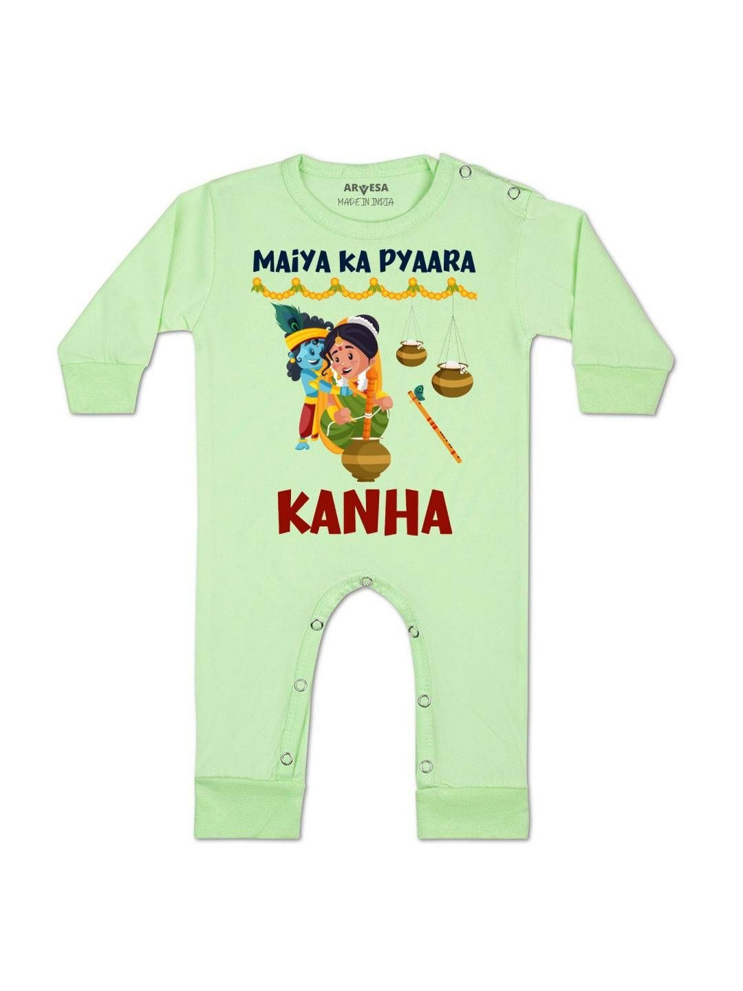 Arvesa Kids Maiya Ka Pyaara Kanha Printed Baby Rompers