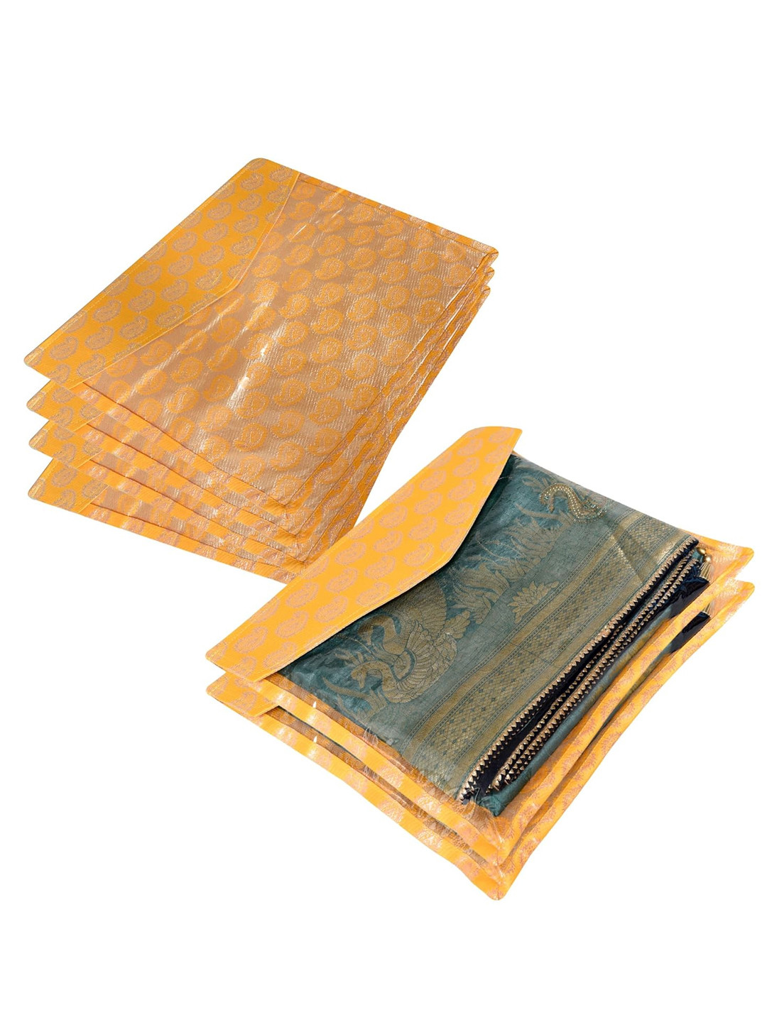 Kuber Industries Set Of 6 Yellow & Transparent Single Packing Saree Cover Organizers