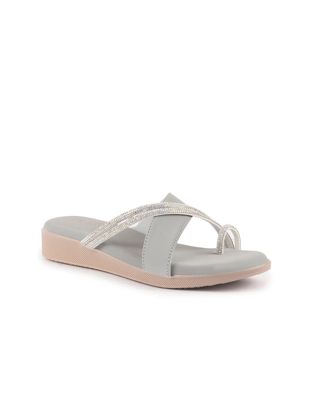 FAUSTO PU Women Embellished Cross Strap Toe Ring Platform Sandals