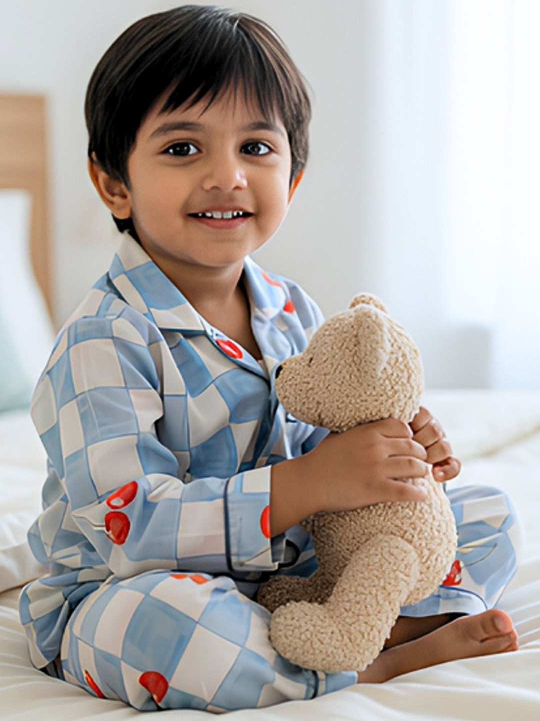 cocoon care Kids Checked Bamboo Cotton Night Suit