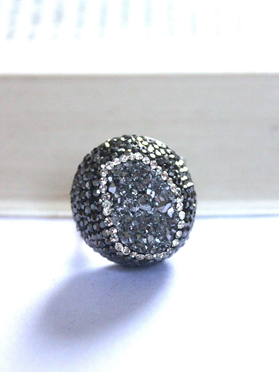 THE BLING GIRLL Silver-Plated Crystal Studded Finger Ring