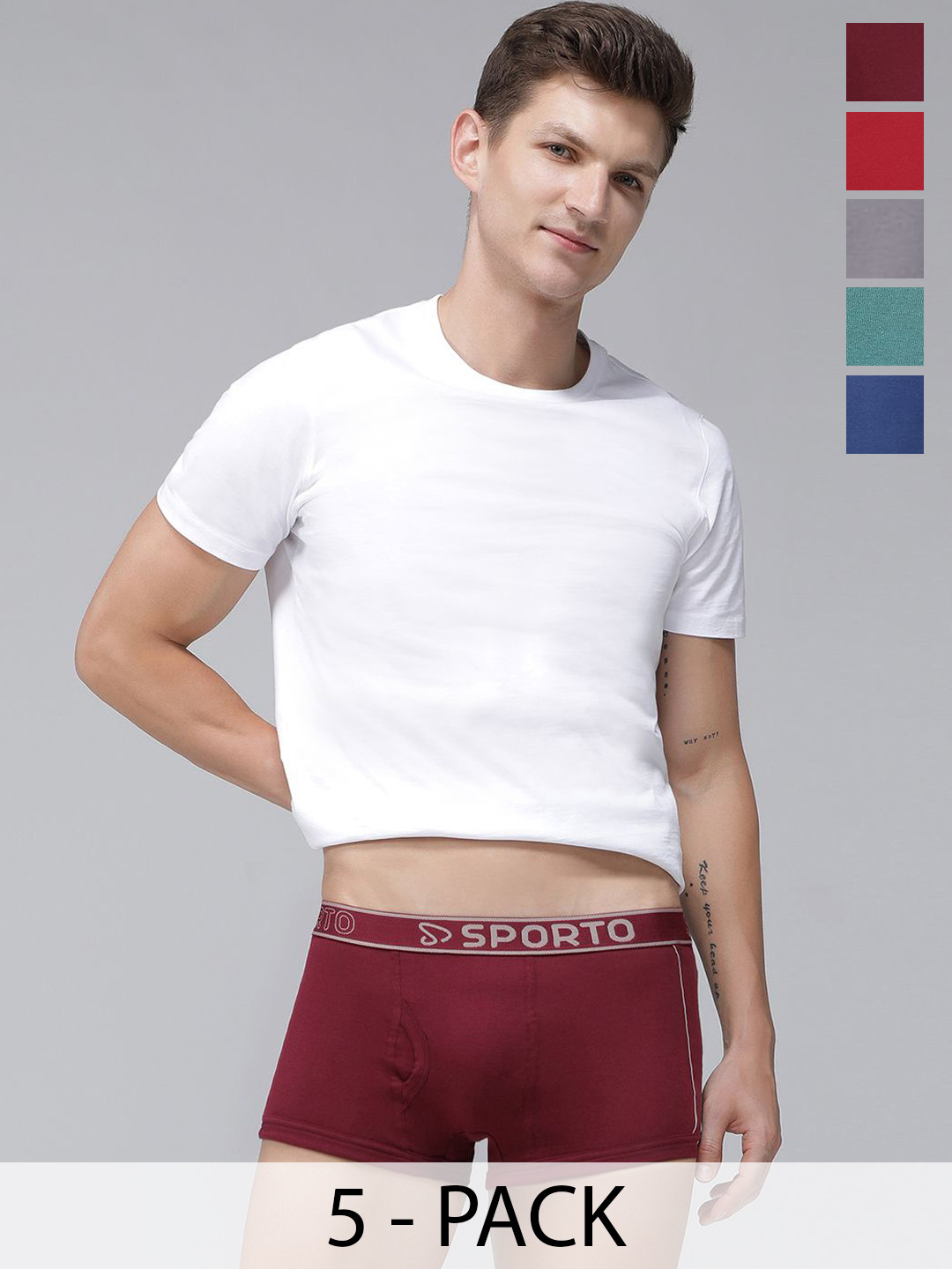 MACHO Pack Of 8 Super Combed Cotton Mid-Rise Short Trunks