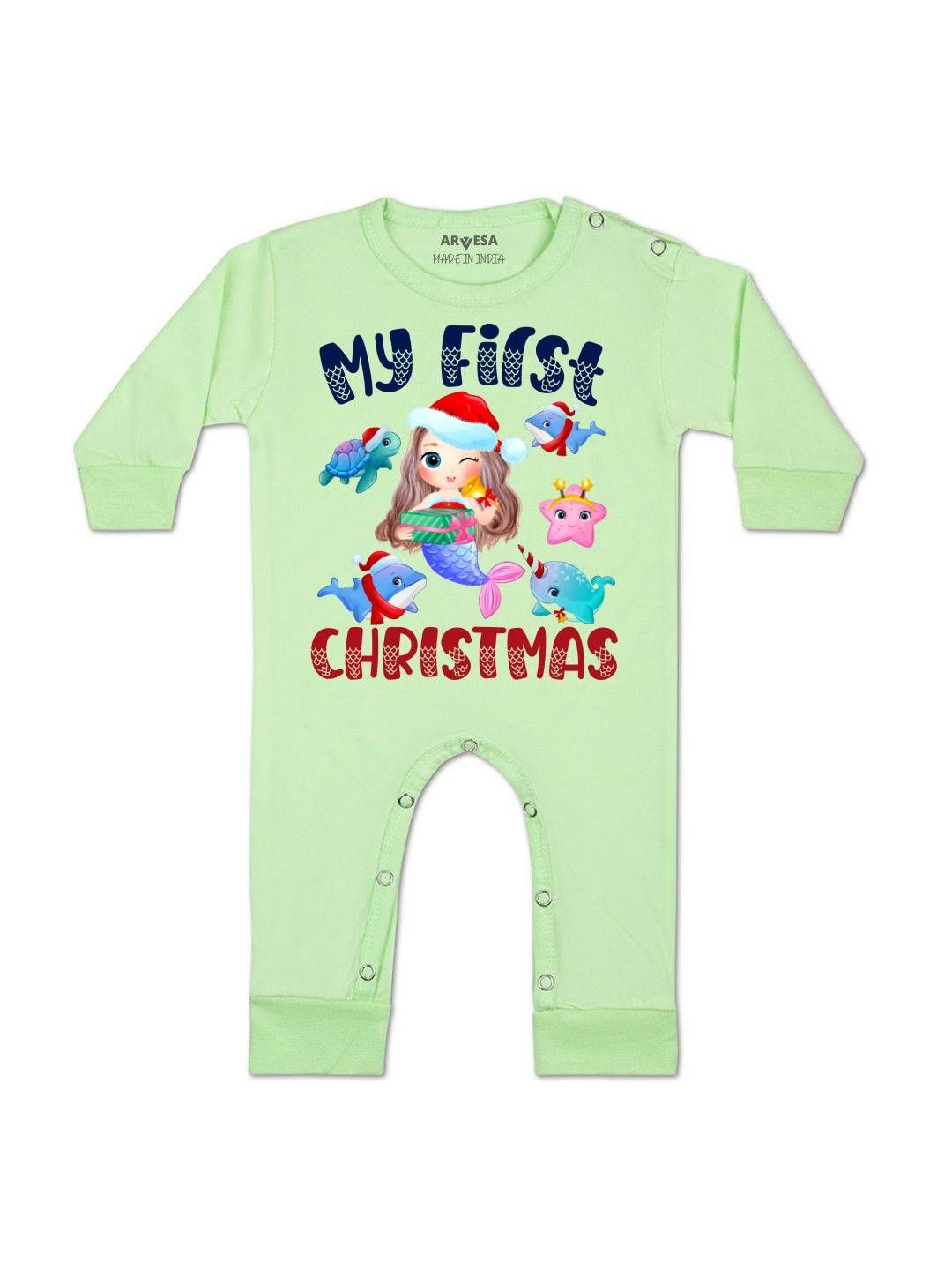 Arvesa Kids Christmas Printed Round Neck Cotton Rompers