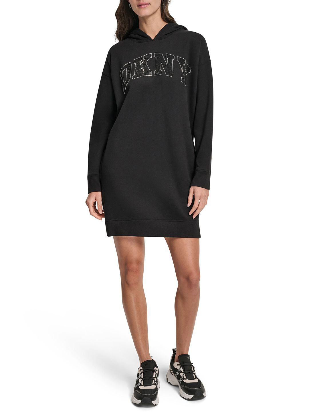 DKNY Women Embellished Logo Hooded T-shirt Mini Dress