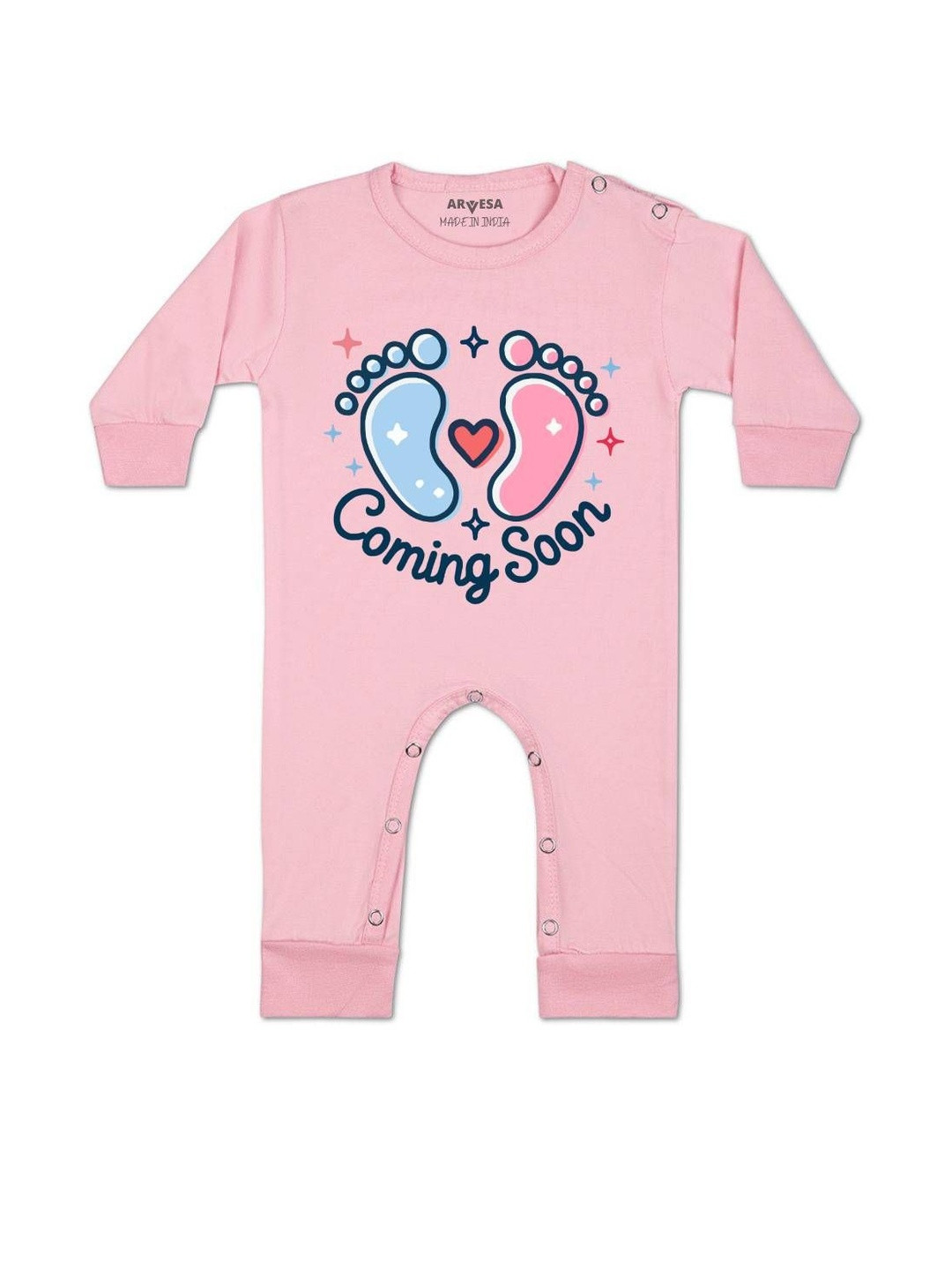 Arvesa Kids Coming Soon Printed Round Neck Long Sleeves Cotton Rompers