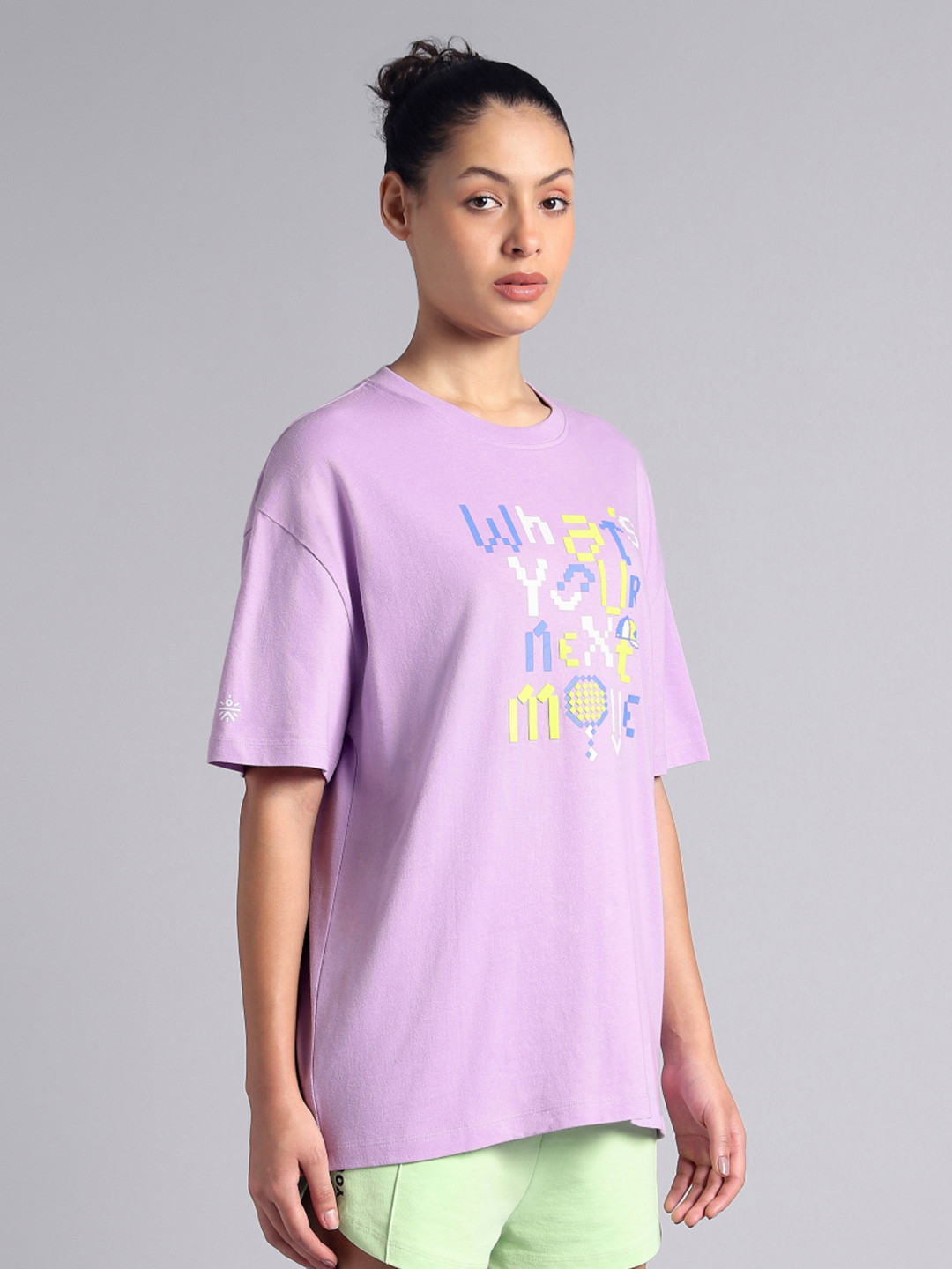 CULT Women Purple Sporty Graphic Oversized T-shirt