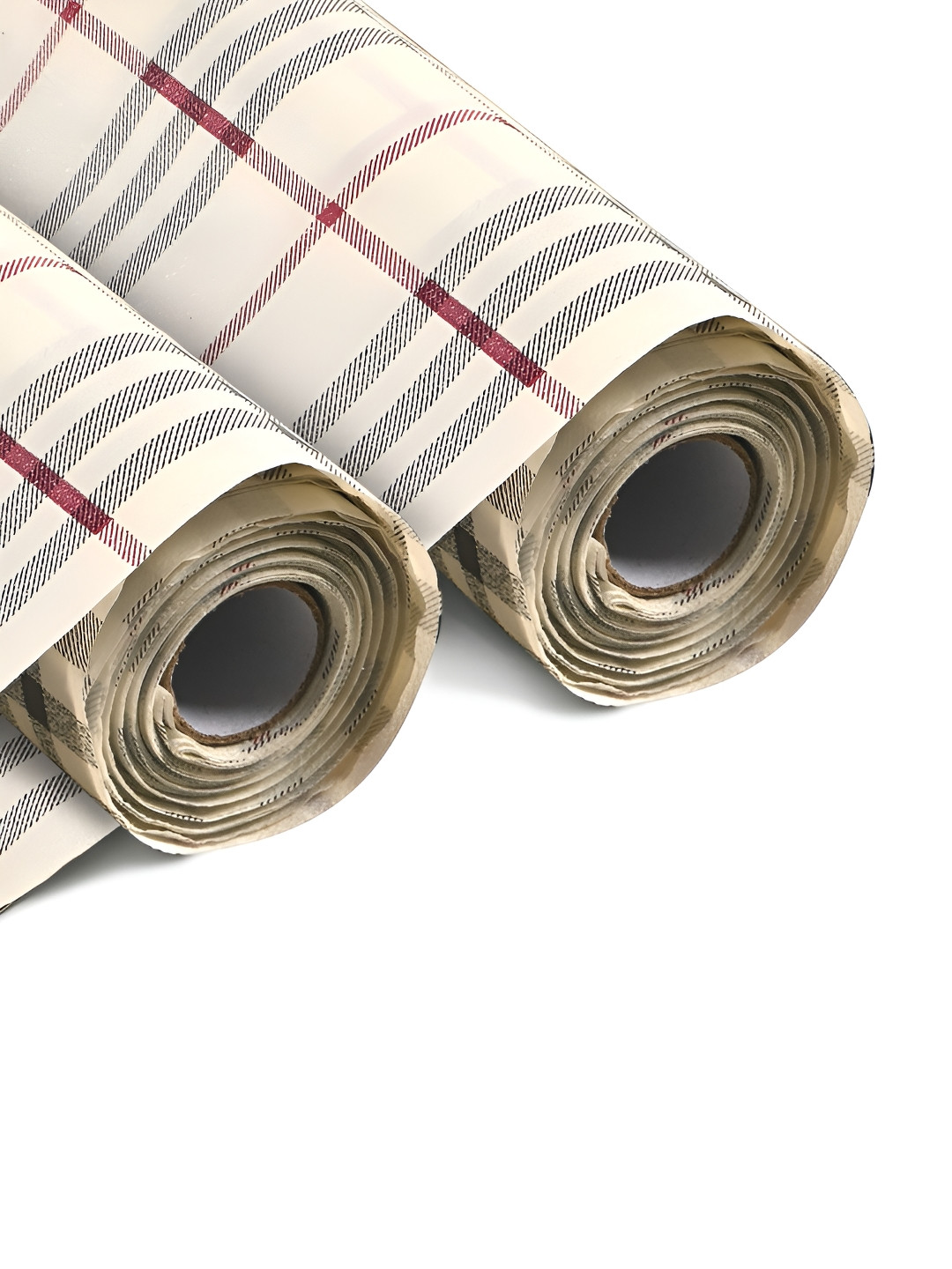 Aura 2 Pieces Cream And Maroon Checked Shelf Liners
