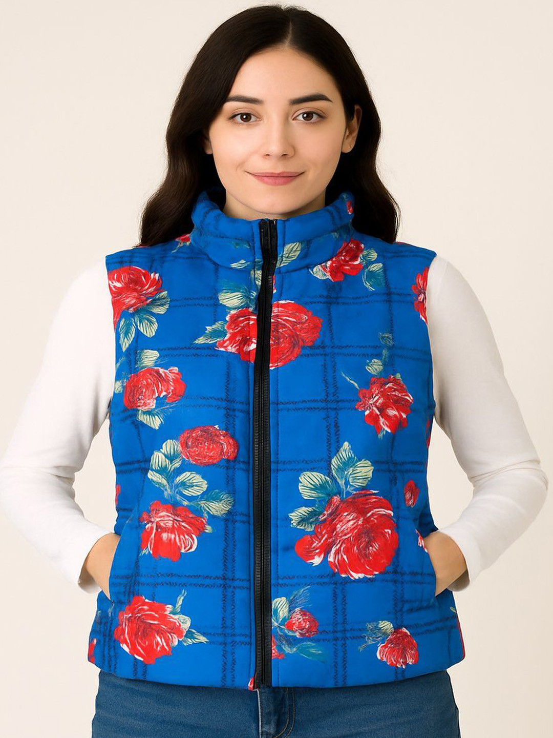 LA CHIC PICK Women Mock Collar Floral Printed Padded Jacket