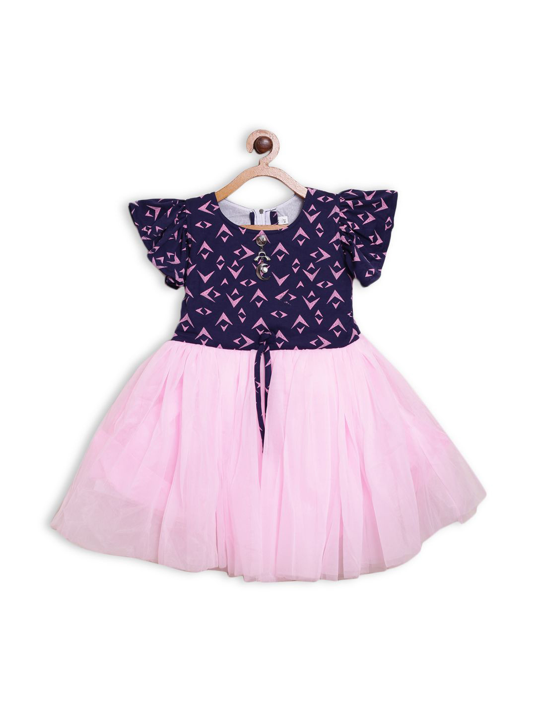 BAESD Girls Abstract Printed Gathered or Pleated Flutter Sleeve Fit & Flare Dress