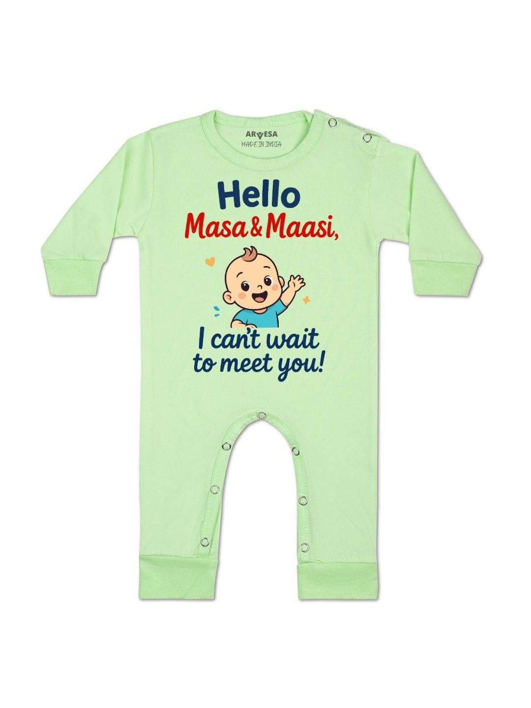 Hello Maasi I can't Wait To Meet You Printed Baby Rompers