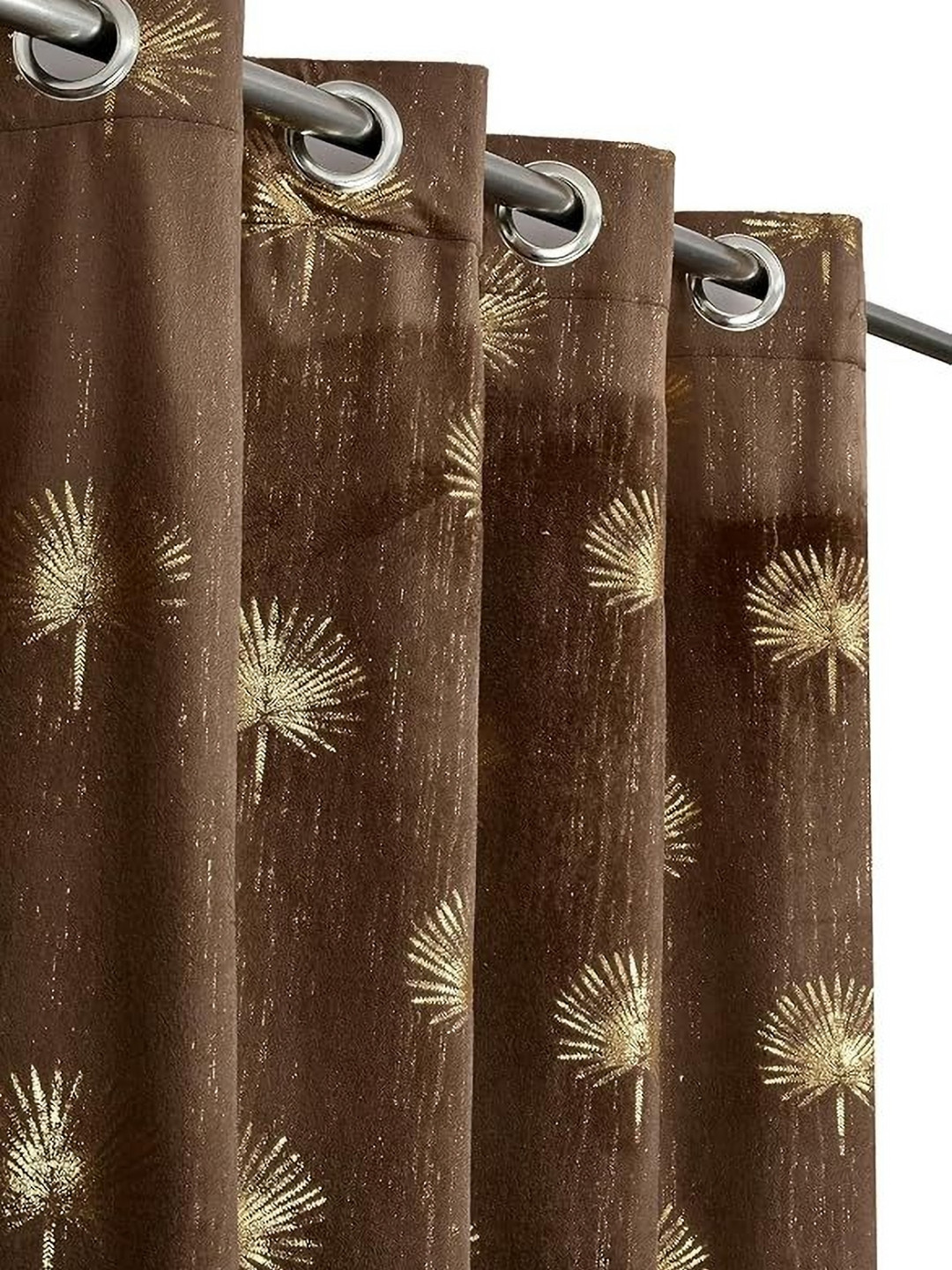 GEET CREATIONS Brown And Gold Toned Room Darkening Velvet Long Door Curtain