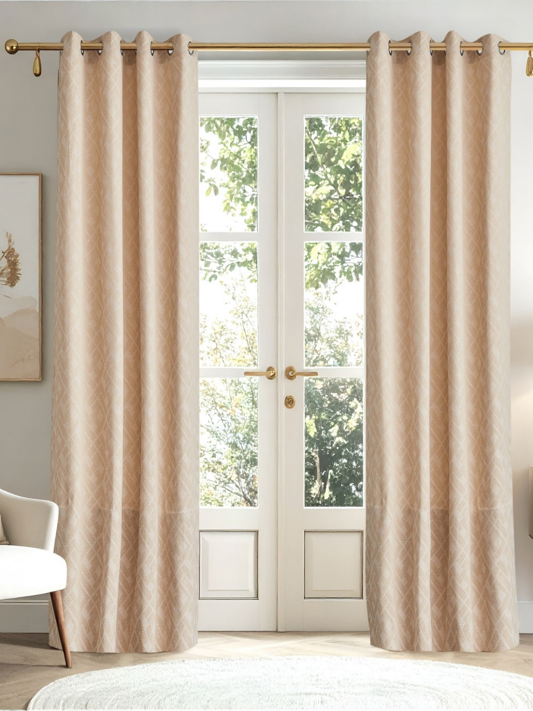 Home Centre Southwalk Beige 2 Pieces Jacquard Light Filtering Door Curtains