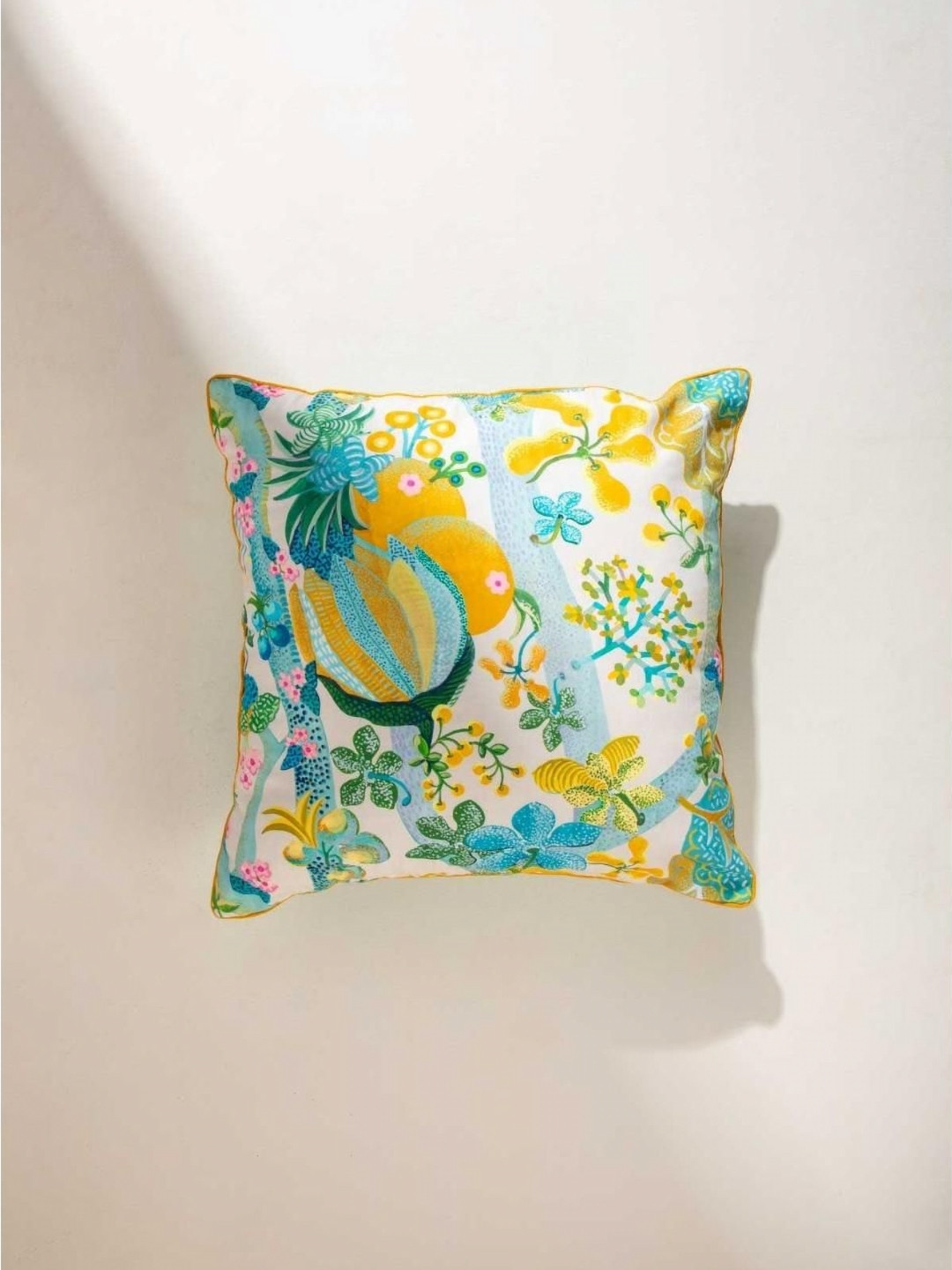 FREEDOM TREE Keora Herringbone White & Blue Floral Printed Cotton Square Cushion Covers