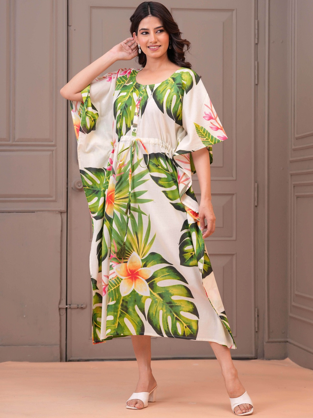 SZN Multicoloured Floral Print Knee Length Kaftan Dress
