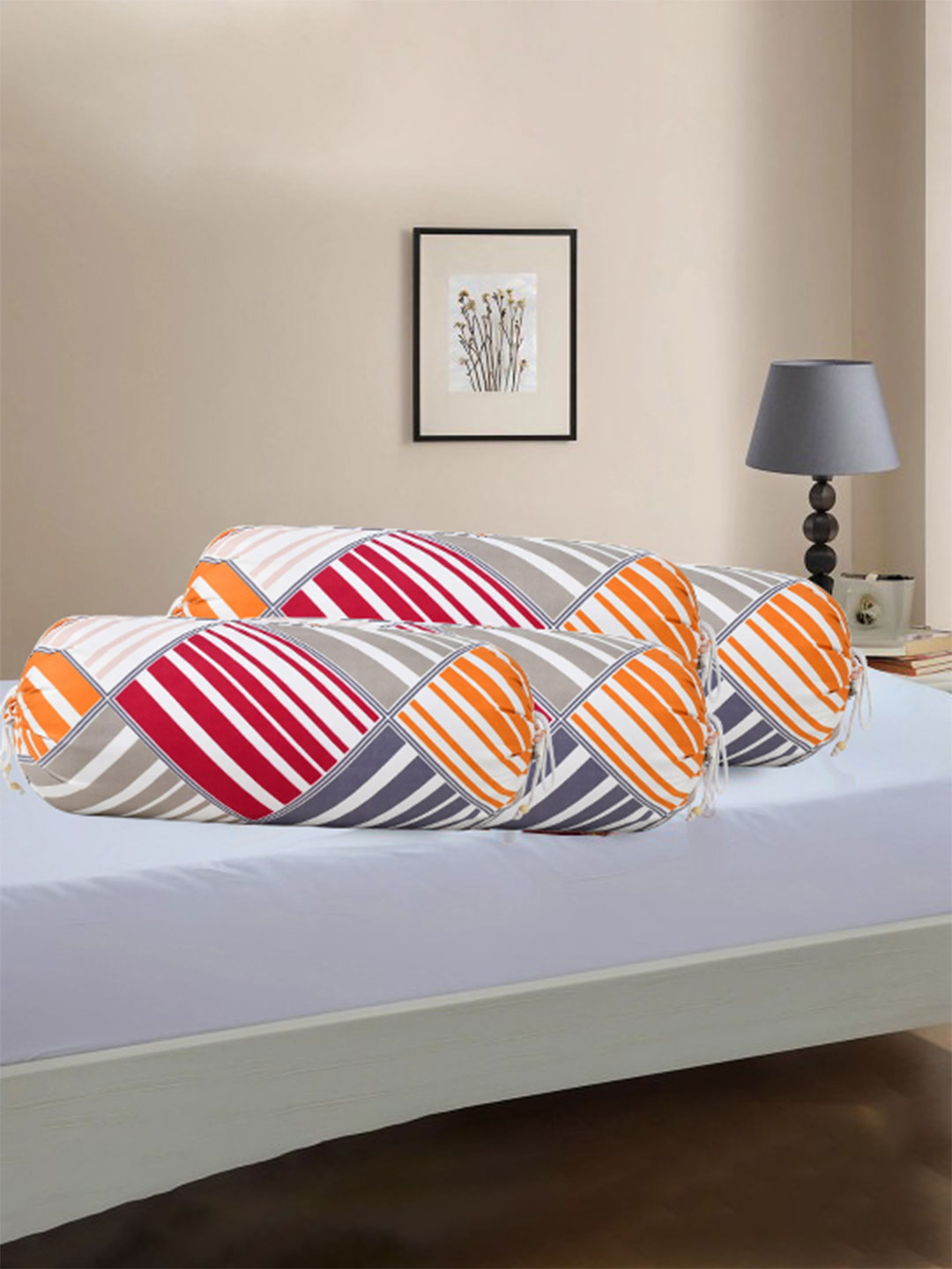 Kuber Industries Magnta & Grey Set Of 4 Striped Bolster Covers