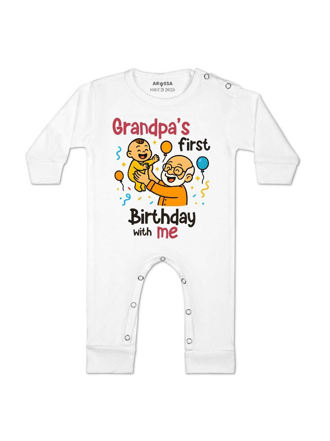 Grandpa First Birthday With Me Printed Baby Rompers