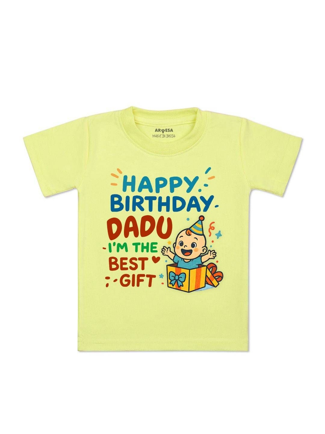 Arvesa Kids Happy Birthday Dadu Typography Printed Short Sleeves Cotton T-shirt