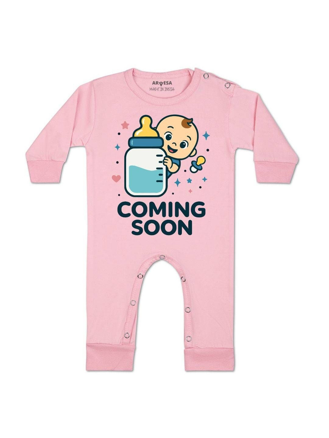 Arvesa Coming Soon Printed Envelope Neck Short Sleeve Romper