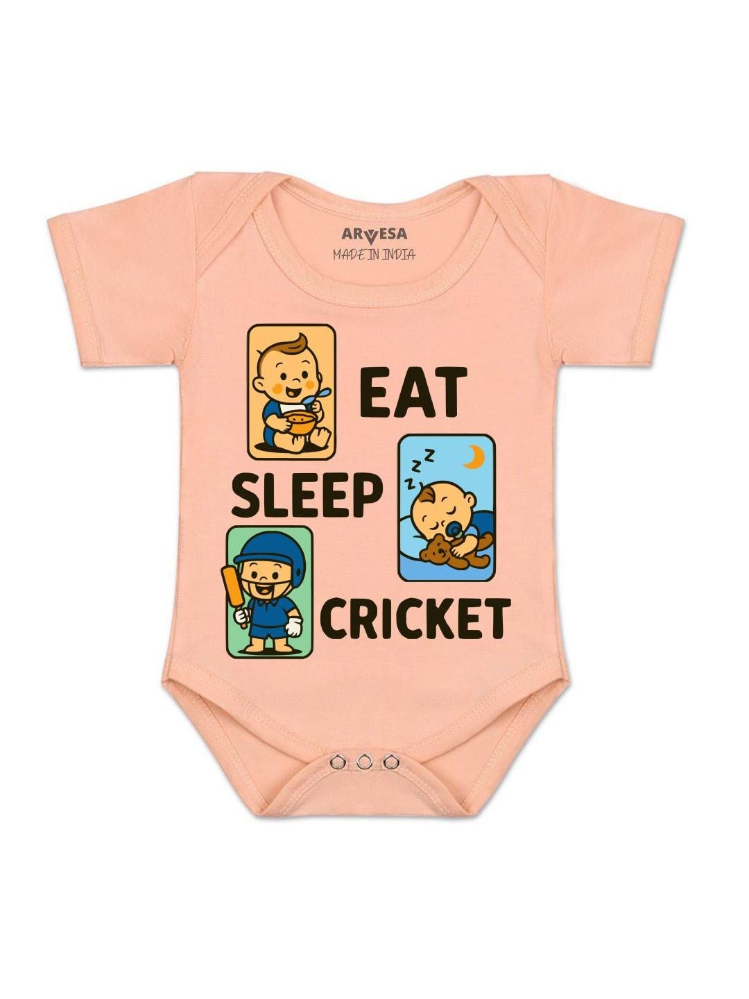 Eat Sleep Cricket Printed Romper