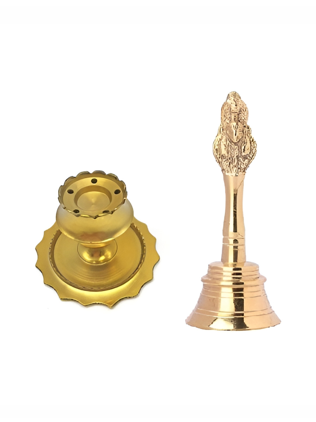 Adhvik Rose Gold-Toned 2 Peices Naagpari Ghanti & Incense Stick Holder Pooja Essentials