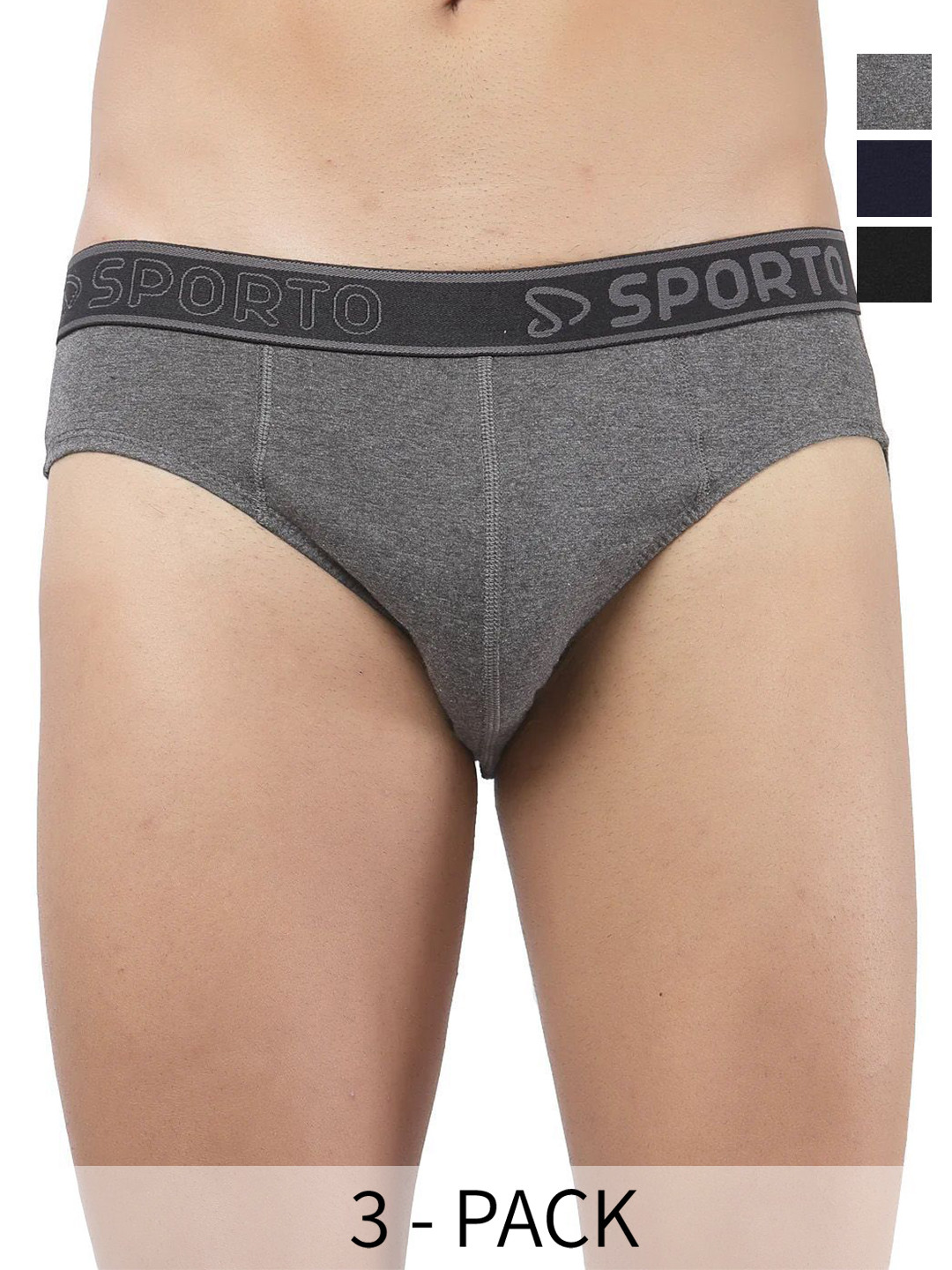 Sporto by Macho Pack Of 3 Cotton Mid-Rise Basic Briefs
