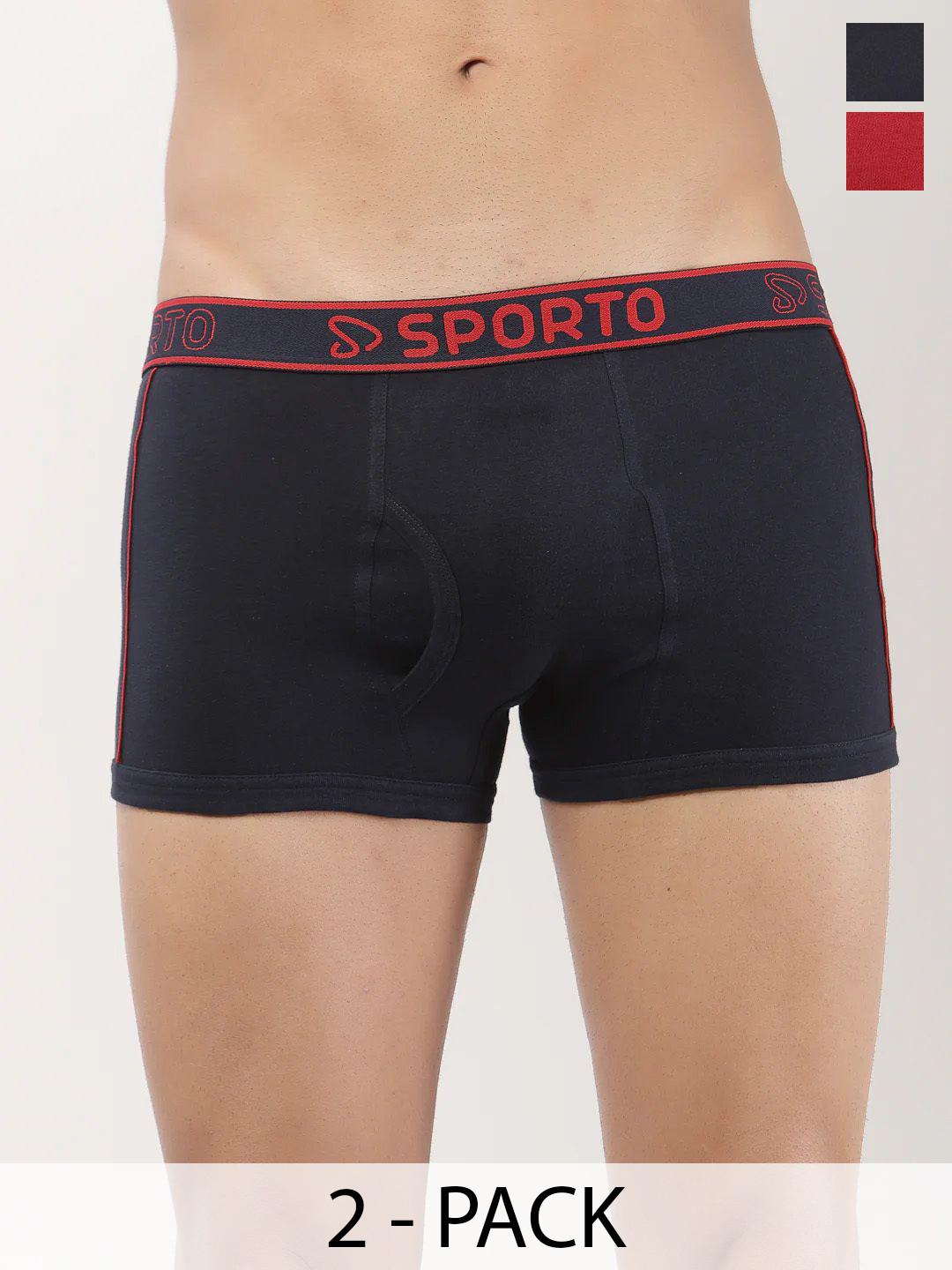 Sporto by Macho Men Pack Of 2 Mid Rise Short Trunks Sprto-M1020_N(1)-R(1)-XL-Navy_Red