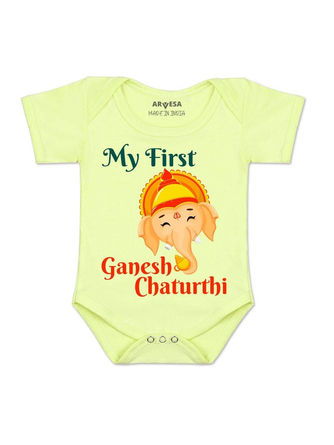 Arvesa Kids My First Ganesh Chaturthi Printed Envelope Neck Bodysuit