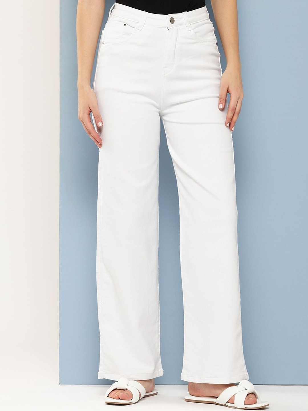 Muhuratam Girls Casual Wear White Colour Solid Denim Jeans