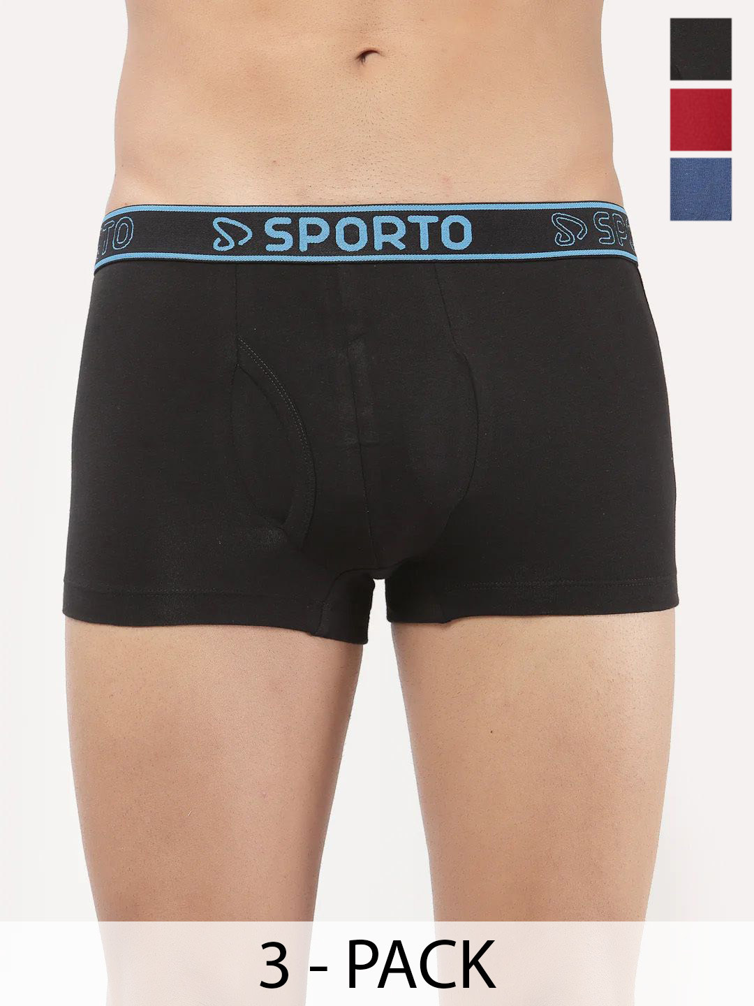 Sporto by Macho Pack Of 3 Mid Rise Trunks M1022_B(1)-Dnm(1)-R(1)-L-B_Dnm_R